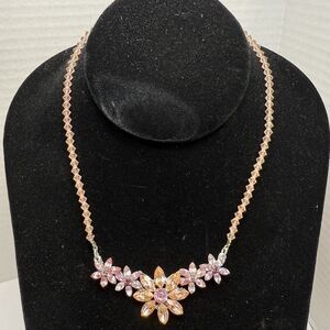 Bella Paris Teens Crystal Beaded Peach And Pink Flower Young Girls Necklace